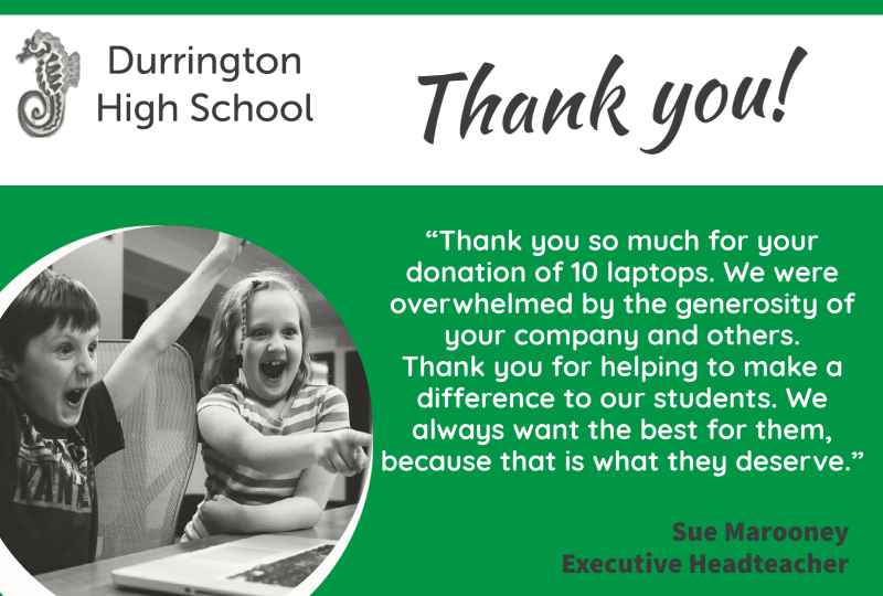 Laptop Durrington thank you blog Thank you from school for laptop donations