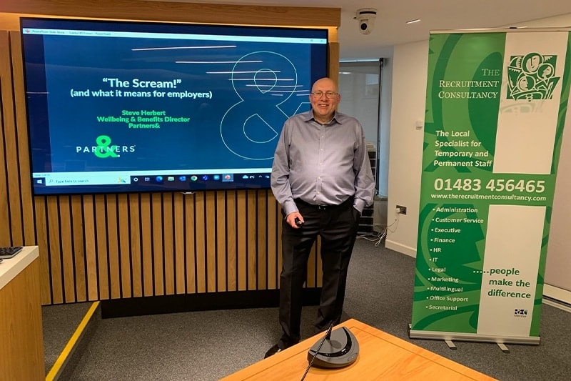the-recruitment-consultancy-steve-herbert-employee-financial-wellbeing-seminar-oct22-1 Steve Herbert speaking at The Recruitment Consultancy's HR Forum event on Employee Financial Wellbeing