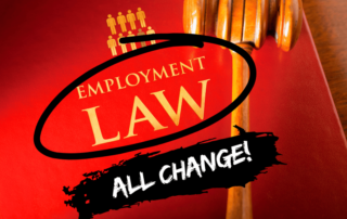 Shows an employment law book with writing on it saying 'all change'
